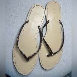 J. Crew Skinny Strap Leather Leopard Print Flip Flop Sandal Summer Beach Casual